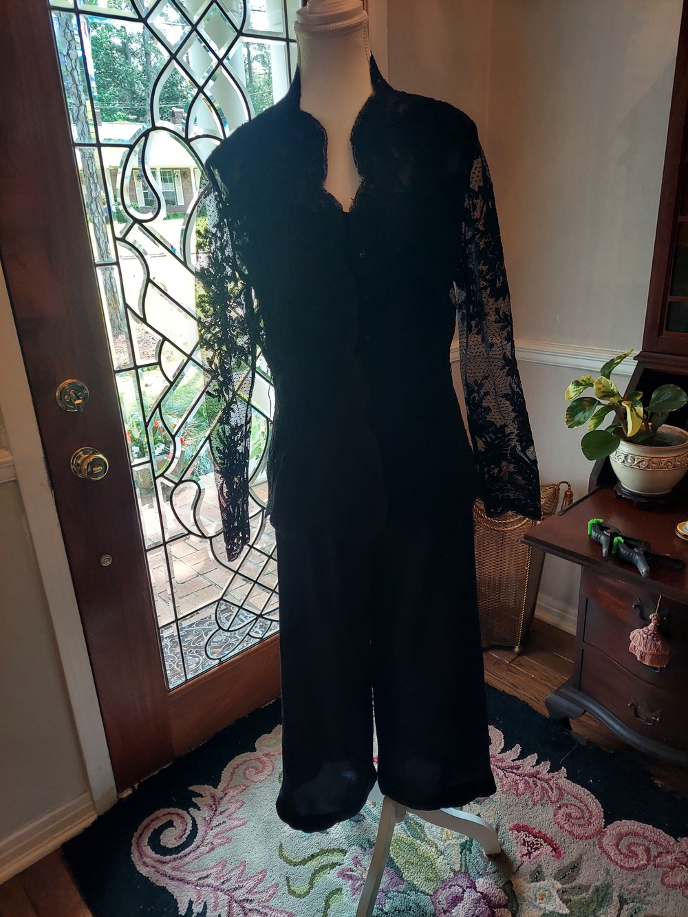 Black Lace Sleeve Jumpsuit - Victor Costa